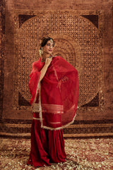 Sultana Red Sleeveless Sharara Set