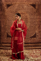Sultana Red Sleeveless Sharara Set