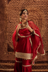 Sultana Red Sleeveless Sharara Set