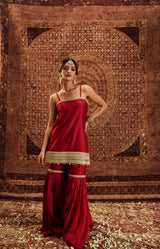 Sultana Red Sleeveless Sharara Set