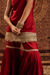 Sultana Red Sleeveless Sharara Set