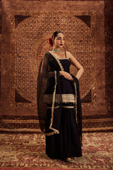 Sultana Black Sleeveless Sharara Set