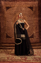 Sultana Black Sleeveless Sharara Set