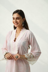 Parsia Pink Velvet Kurta Set