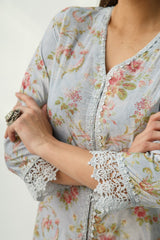 OMAIRA BLUE VELVET KURTA SET