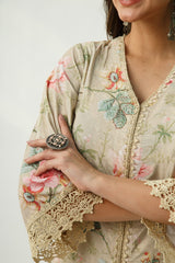 OMAIRA BEIGE VELVET KURTA SET