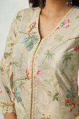 OMAIRA BEIGE VELVET KURTA SET