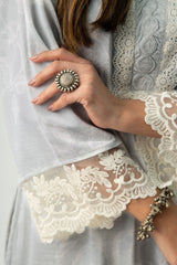 Parsia Grey Velvet Kurta