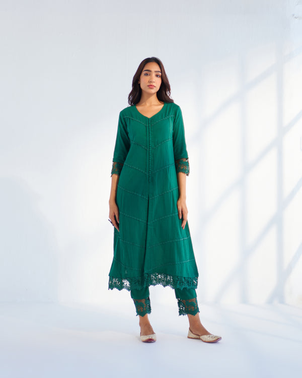 MAHJABEEN EMERALD GREEN KURTA SET