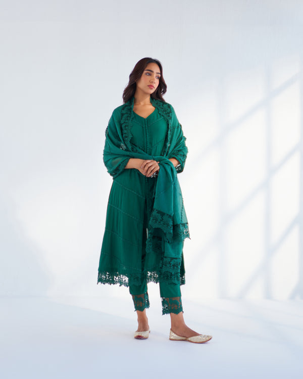 MAHJABEEN EMERALD GREEN KURTA SET