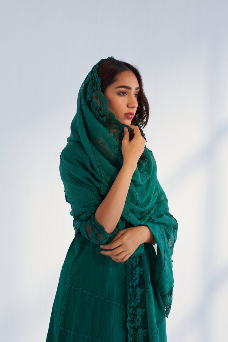 MAHJABEEN EMERALD GREEN DUPATTA