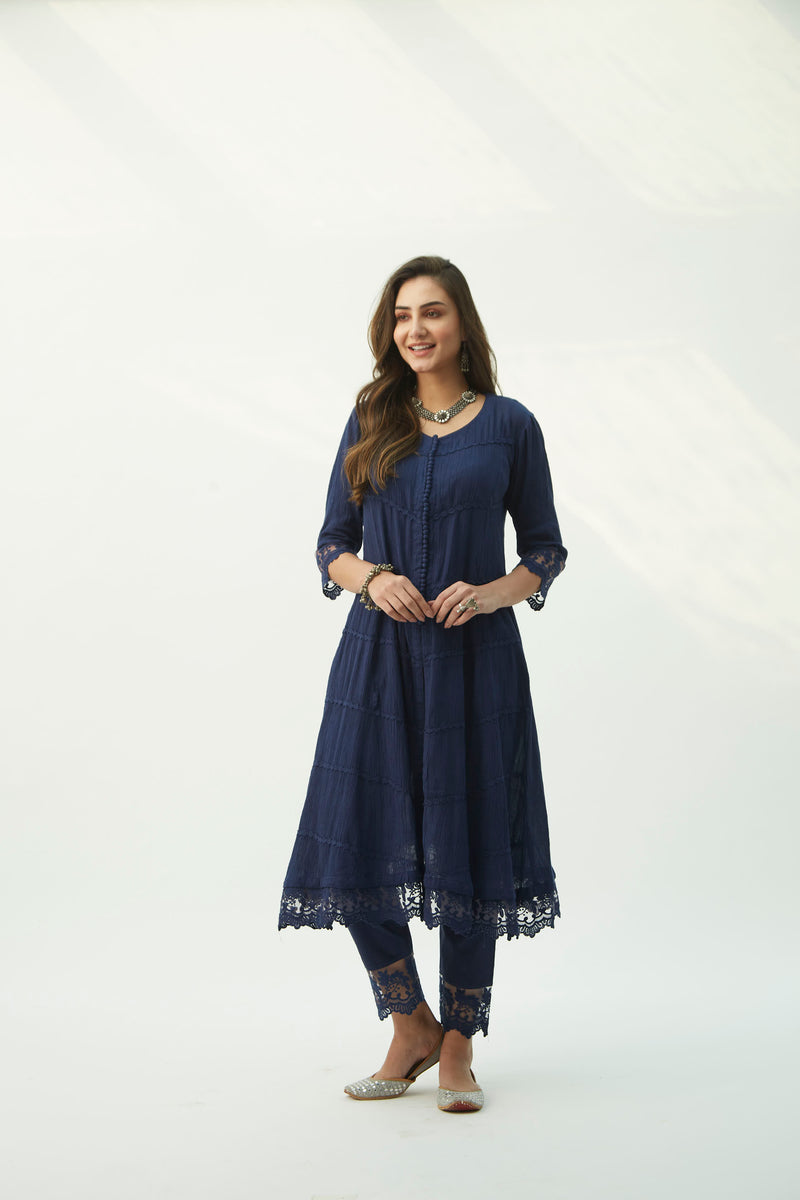 Mahjabeen Oxford Blue Kurta Set