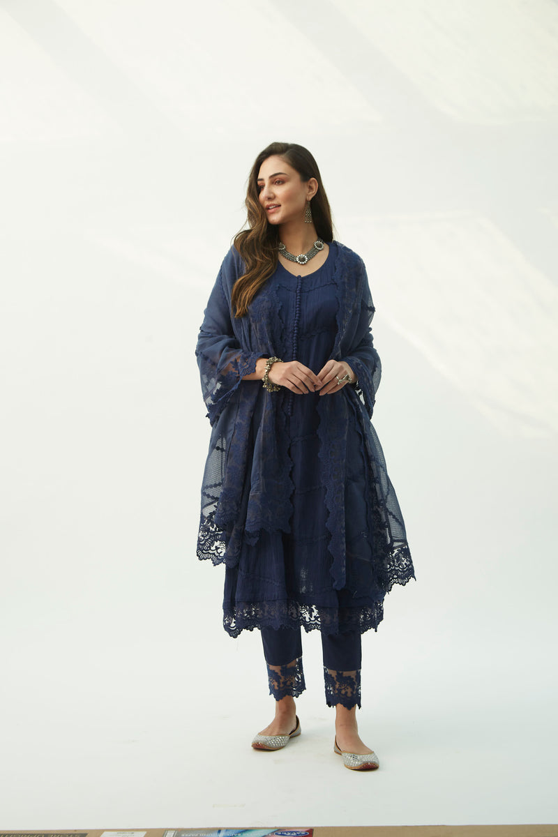 Mahjabeen Oxford Blue Kurta Set