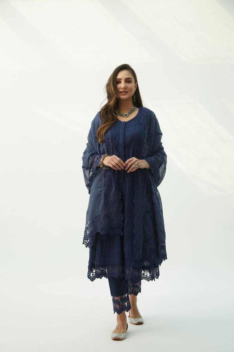 Mahjabeen Oxford Blue Kurta Set