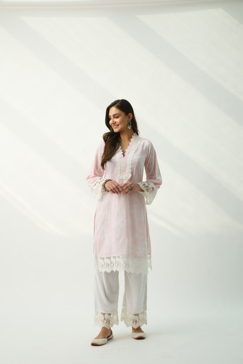 Parsia Pink Velvet Kurta