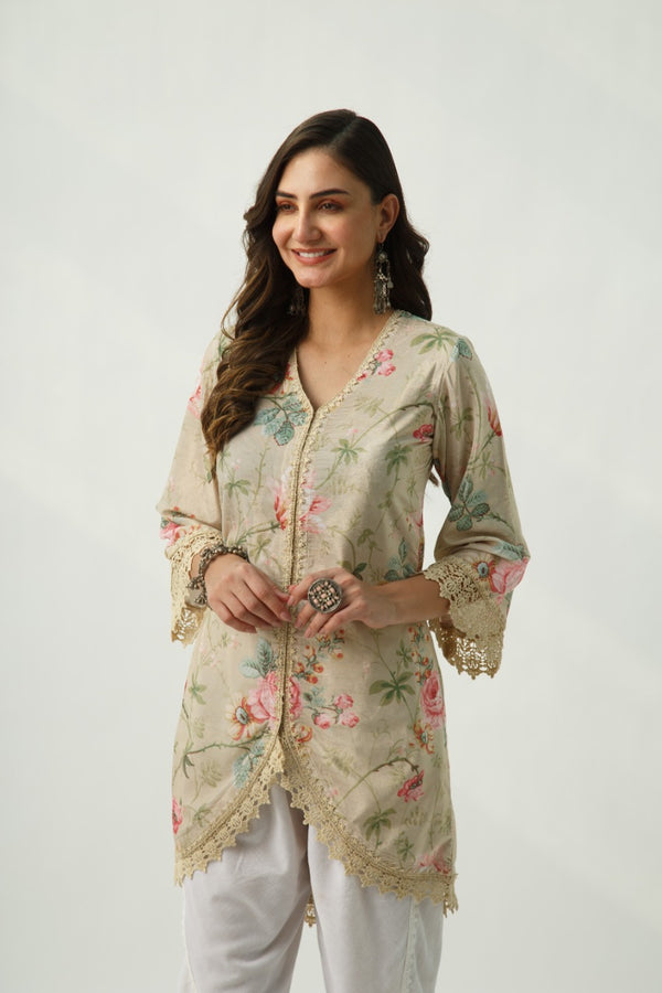 OMAIRA BEIGE VELVET KURTA SET