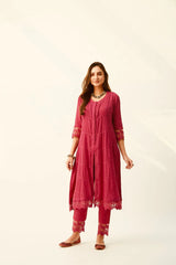 Urmi Daga in Mahjabeen Red Kurta Set