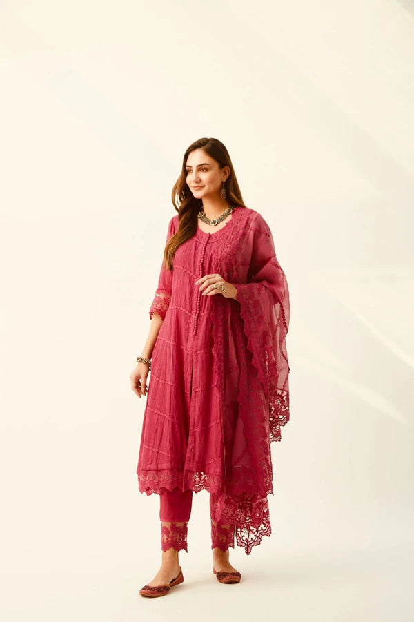 Urmi Daga in Mahjabeen Red Kurta Set