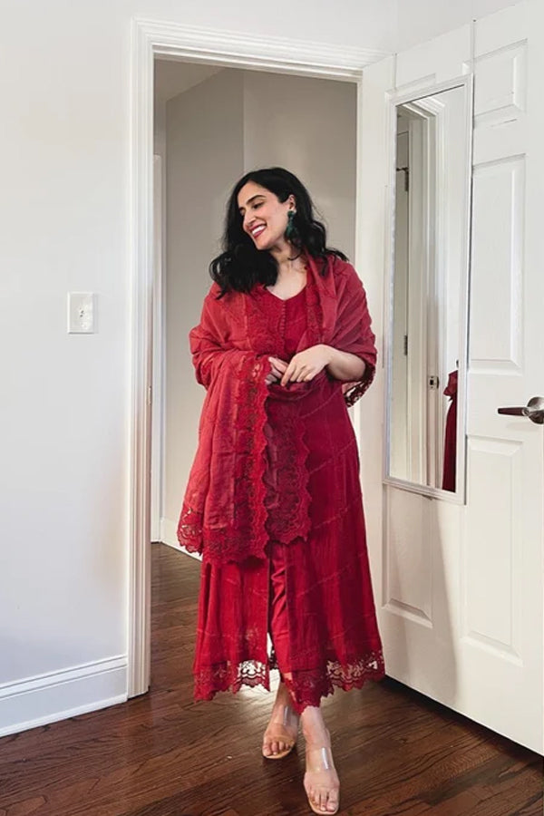 Urmi Daga in Mahjabeen Red Kurta Set